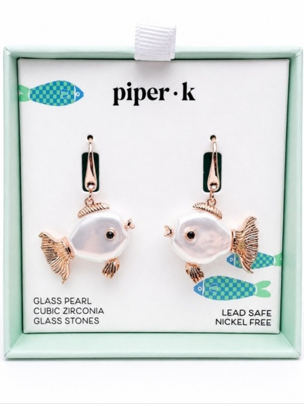 👉✨️piper K Glass Stones /Pearls Cubic Zirconia Fish Drop Earrings